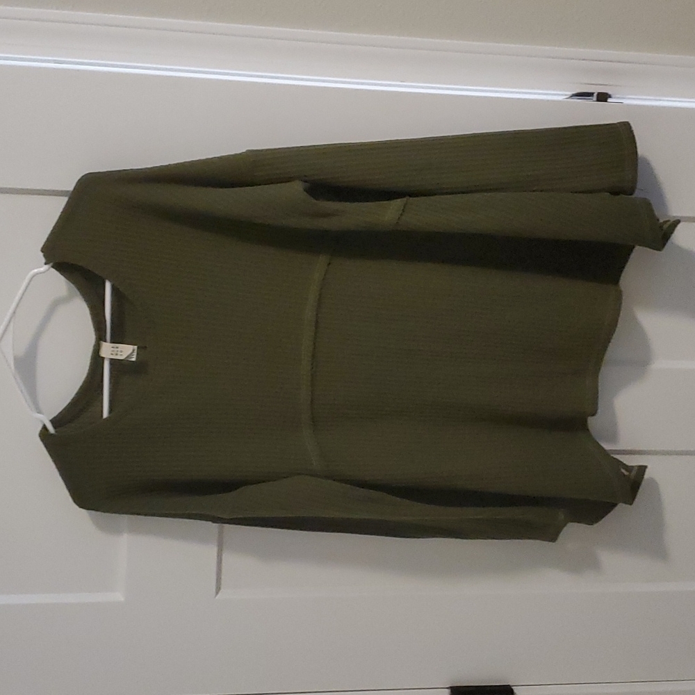 Waffle Knit Top, L Hunter Green